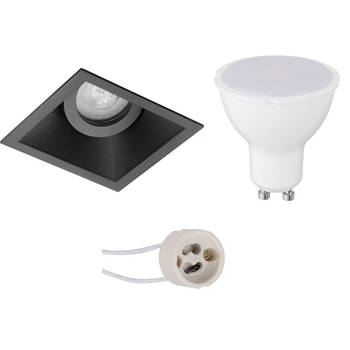 LED Spot Set - Pragmi Zano Pro - GU10 Fitting - Dimbaar - Inbouw Vierkant - Mat Zwart - 6W - Helder/Koud Wit 6400K -