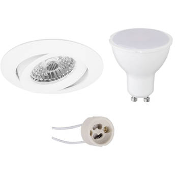 LED Spot Set - Pragmi Uranio Pro - GU10 Fitting - Inbouw Rond - Mat Wit - 6W - Natuurlijk Wit 4200K - Kantelbaar - Ø82mm