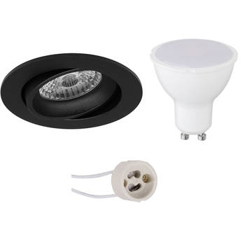 LED Spot Set - Aigi - Pragmi Delton Pro - GU10 Fitting - Inbouw Rond - Mat Zwart - 6W - Warm Wit 3000K - Kantelbaar -