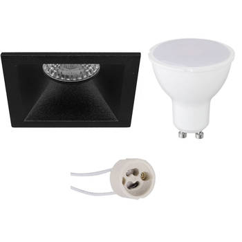 LED Spot Set - Pragmi Pollon Pro - GU10 Fitting - Inbouw Vierkant - Mat Zwart - 6W - Natuurlijk Wit 4200K - Verdiept -