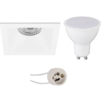 LED Spot Set - Aigi - Pragmi Pollon Pro - GU10 Fitting - Inbouw Vierkant - Mat Wit - 6W - Helder/Koud Wit 6400K -