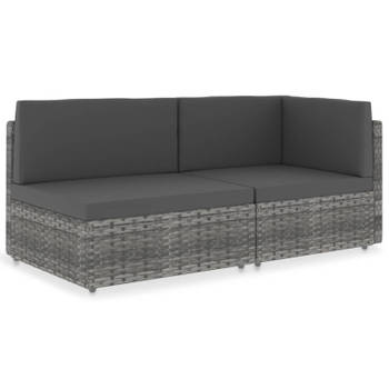 vidaXL Tweezitsbank sectioneel poly rattan grijs