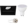 LED Spot Set - Pragmi Domy Pro - GU10 Fitting - Dimbaar - Inbouw Vierkant - Mat Zwart - 6W - Helder/Koud Wit 6400K -