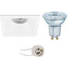 LED Spot Set - LEDVANCE Parathom PAR16 930 36D - Pragmi Pollon Pro - GU10 Fitting - Dimbaar - Inbouw Vierkant - Mat Wit