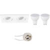 LED Spot Set - Aigi - Pragmi Borny Pro - GU10 Fitting - Inbouw Rechthoek Dubbel - Mat Wit - 6W - Helder/Koud Wit 6400K -