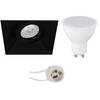 LED Spot Set - Aigi - Pragmi Nivas Pro - GU10 Fitting - Inbouw Vierkant - Mat Zwart - 6W - Helder/Koud Wit 6400K -