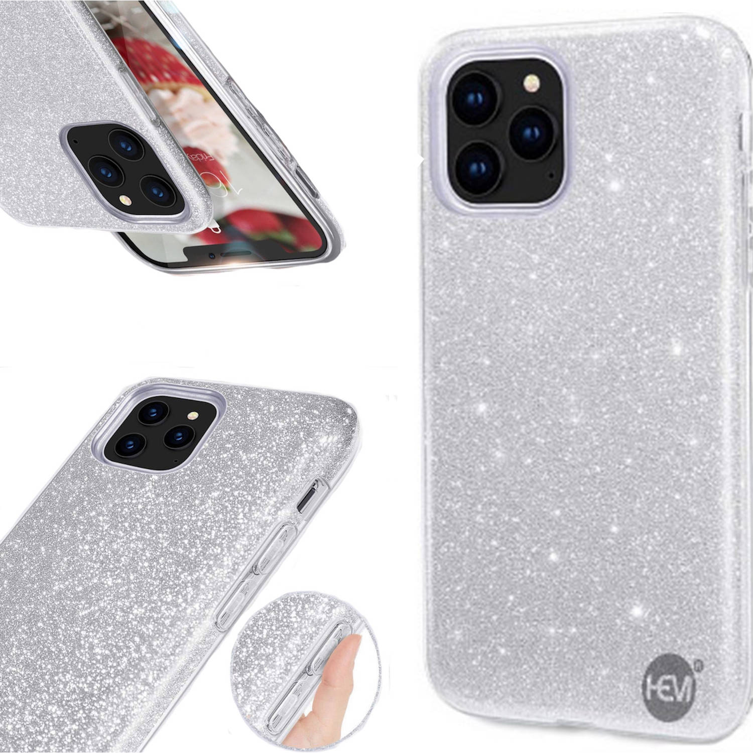 Apple iPhone 12 Mini Glitter Silver Siliconen Gel TPU / Back Cover / Hoesje iPhone 12 Mini