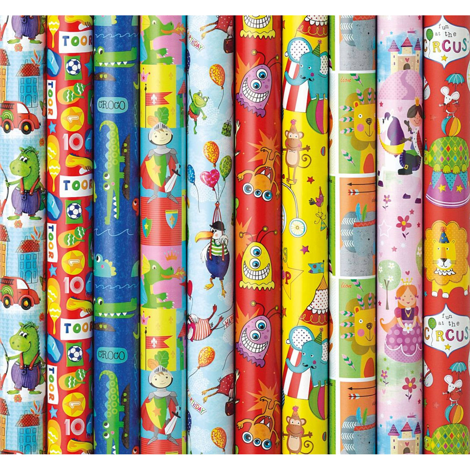 Präsenta assortiment luxe cadeaupapier inpakpapier voor kinderen 6 - 200 x 70 cm - 5 rollen