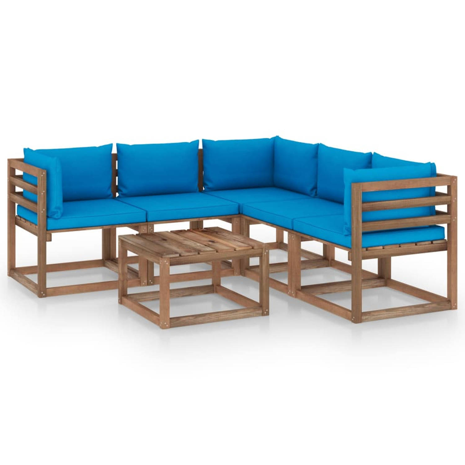 vidaXL 6-delige Loungeset lichtblauwe kussens geïmpregneerd grenenhout