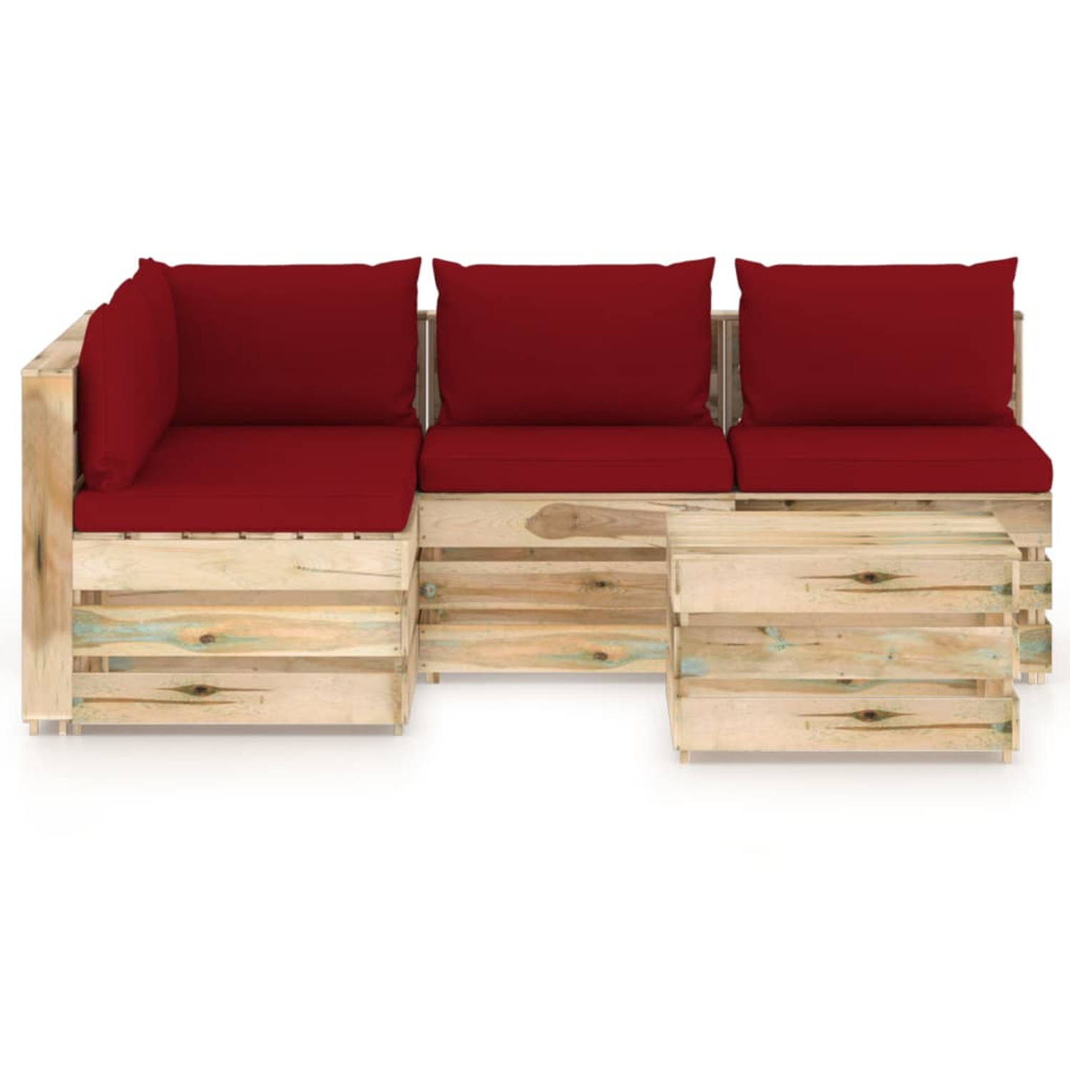 The Living Store 5-delige Loungeset met kussens groen geïmpregneerd hout - Tuinset