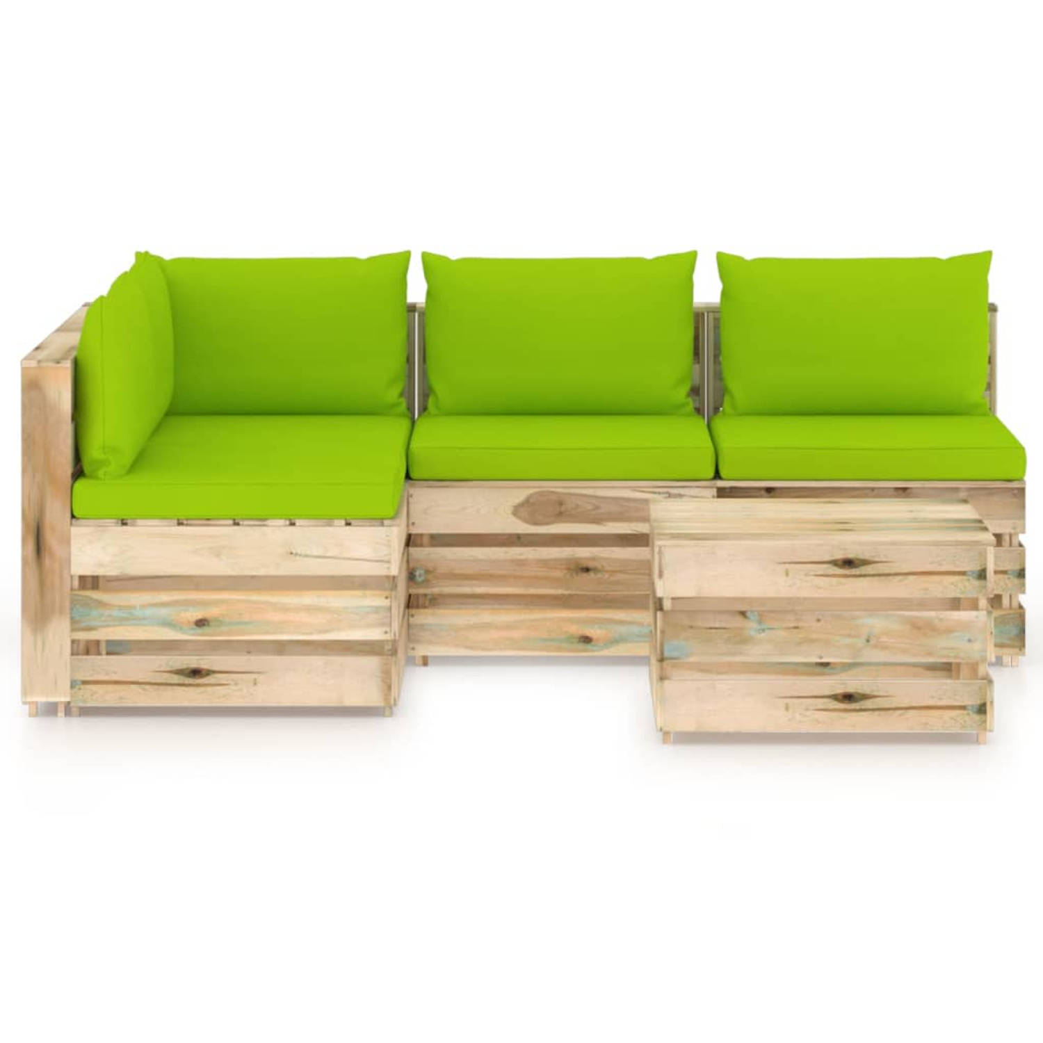 The Living Store Pallet Loungeset - Hoekbank - Middenbank - Tafel/Voetenbank - 69x70x66cm - 60x70x66cm - 60x62x37cm