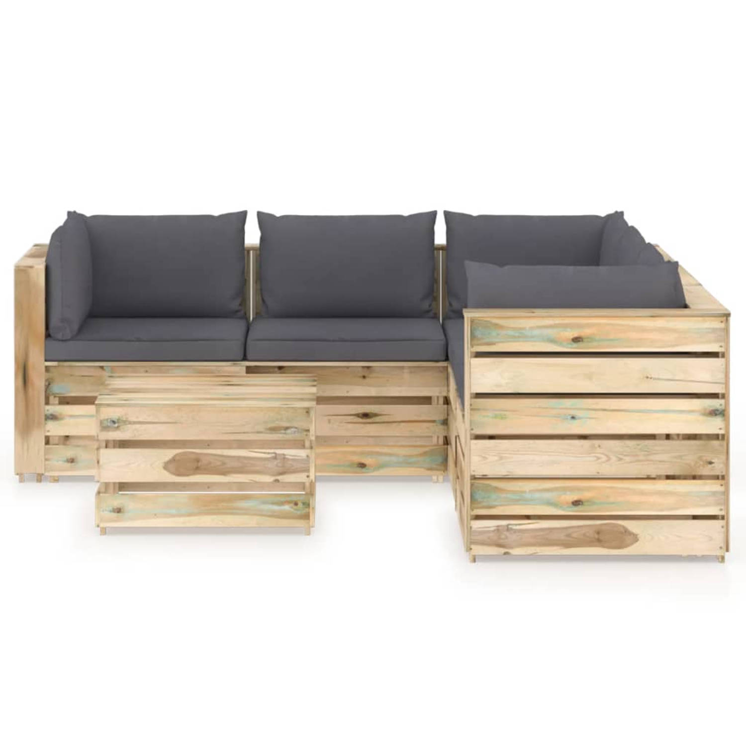 The Living Store Pallet Loungeset - Grenenhout - 69 x 70 x 66 cm - Antraciet