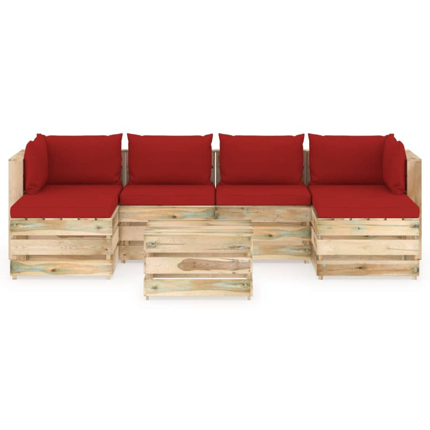 The Living Store Pallet Loungeset - Grenenhout - 9-delig - Rood