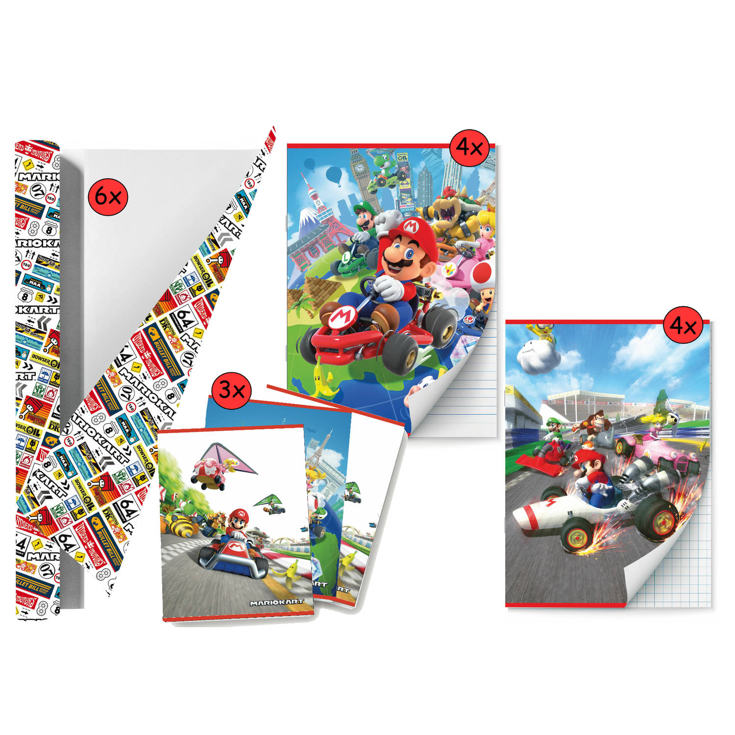 Benza Mario Kart - Back To School Schoolpakket - Kaftpapier Voor Schoolboeken En Schriften