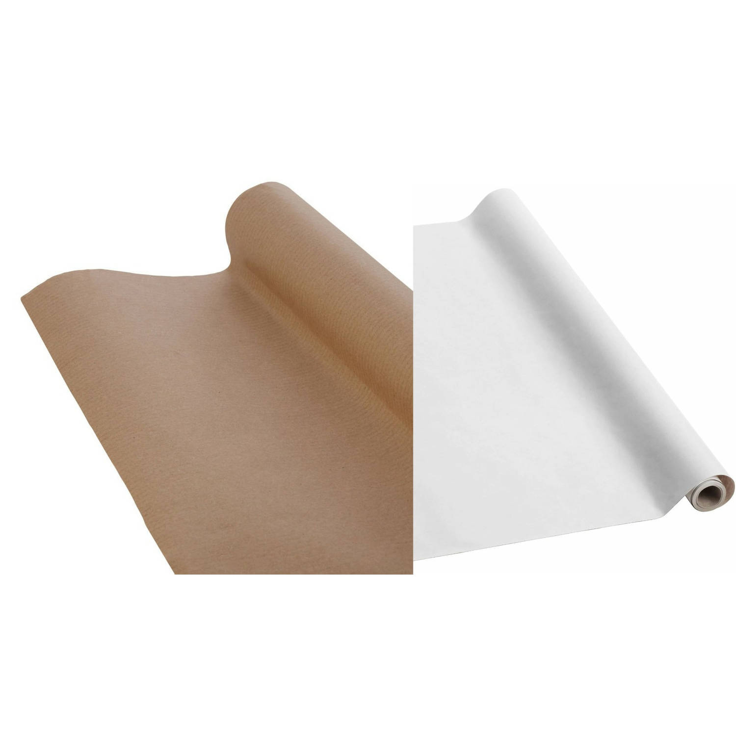 Bruine en Witte kraft pakpapier cadeaupapier inpakpapier - 500 x 70 cm - 4 rollen