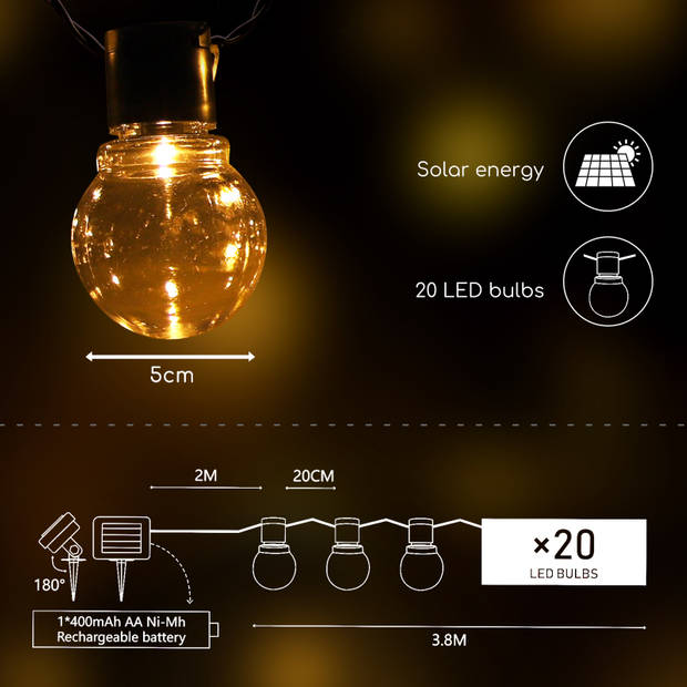Aigostar Solar lght Lichtsnoer - 20 Transparante LED - 5.8 Meter