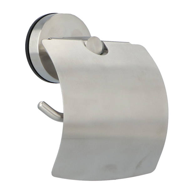 4bathroomz® Toiletrolhouder met Klep Zuignap Vacuum - mat RVS