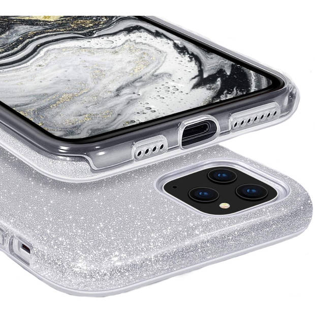 HEM Apple iPhone 12 / 12 Pro Glitter Silver Siliconen Gel TPU / Back Cover / Hoesje iPhone 12 / 12 Pro