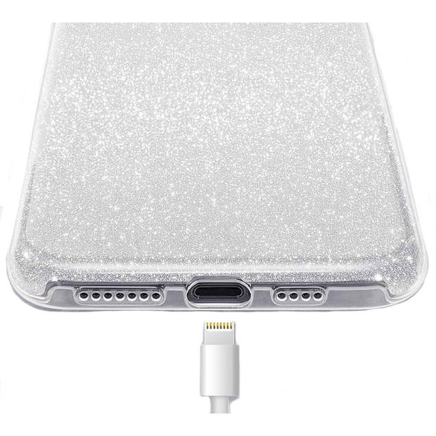 Apple iPhone 12 Pro Max Glitter Silver Siliconen Gel TPU / Back Cover / Hoesje iPhone 12 Pro Max