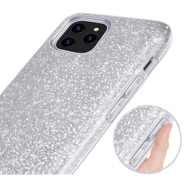 HEM Apple iPhone 12 / 12 Pro Glitter Silver Siliconen Gel TPU / Back Cover / Hoesje iPhone 12 / 12 Pro