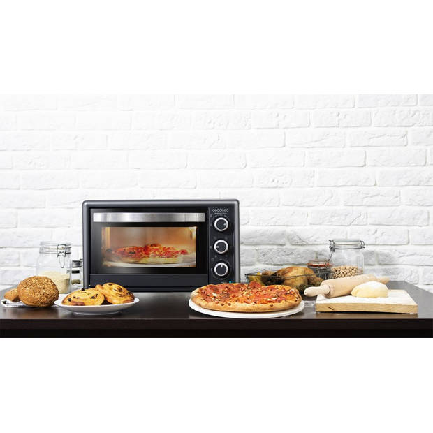 Cecotec Combi oven met grill vrijstaand - Incl. Pizzasteen bakplaat rooster - Kruimelopvangbak - Zwart