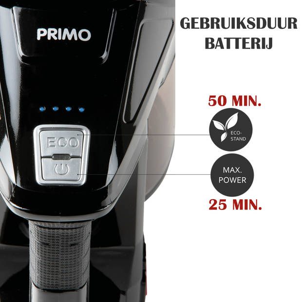PRIMO PR504SV Steelstofzuiger Draadloos 3-in-1 - Stofzuiger Zonder Zak - Kruimelzuiger - HEPA Filter - Zwart/Rood