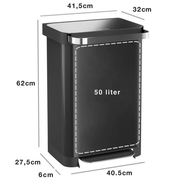 Homra Pullix prullenbak met pedaal - 50 liter - Zwart