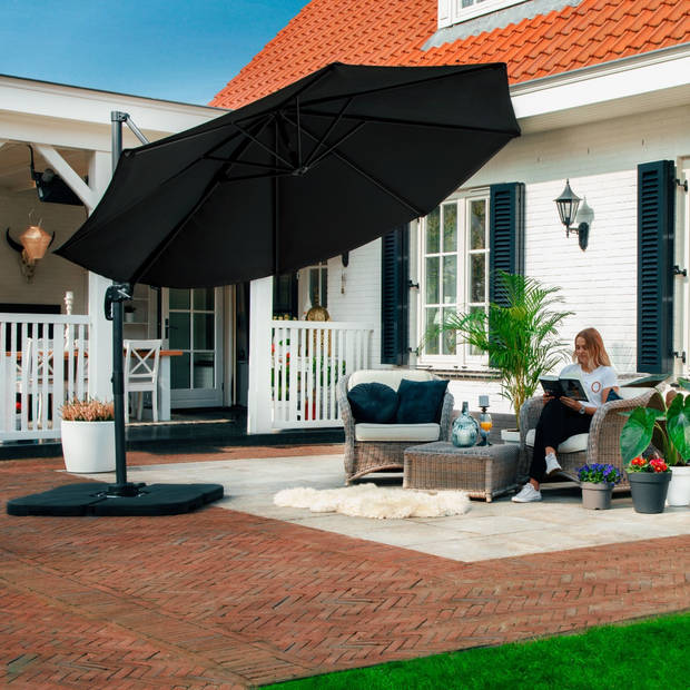 VONROC Premium Zweefparasol Bardolino Ø300cm – Incl. kruisvoet & beschermhoes – Ronde parasol – 360 ° Draaibaar - Kantel
