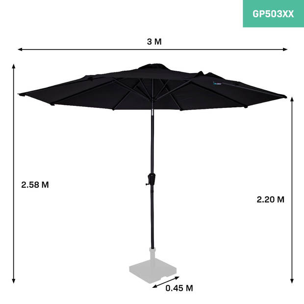 VONROC Premium Stokparasol Recanati Ø300cm – Incl. beschermhoes - Ronde parasol - Kantelbaar – UV werend doek - Zwart