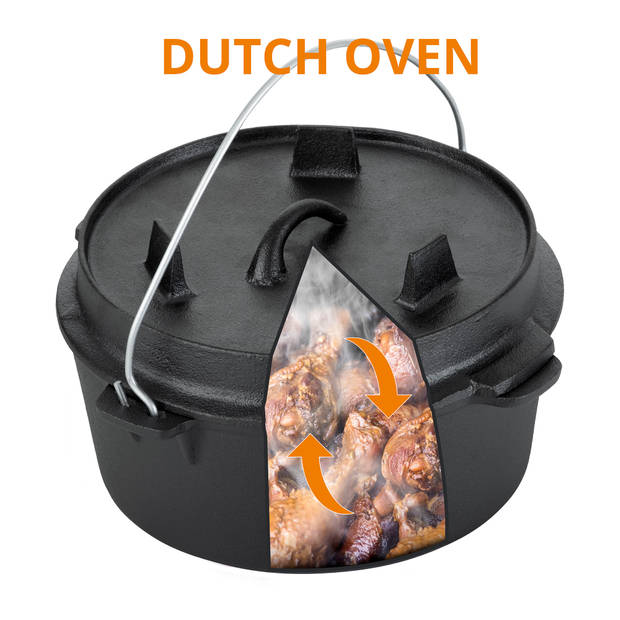 Dutch Mountaiuns Dutch oven - Gietijzeren Pannenset 7-delig – Braadpan - Grillpan - Deksellifter - Brander