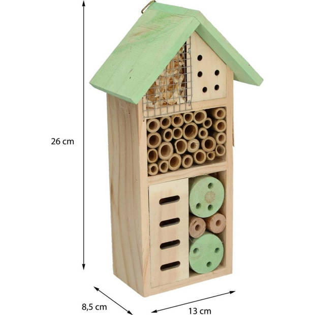 Insectenhotel van hout - 13 x 8,5 x 26 cm - 3 kleuren