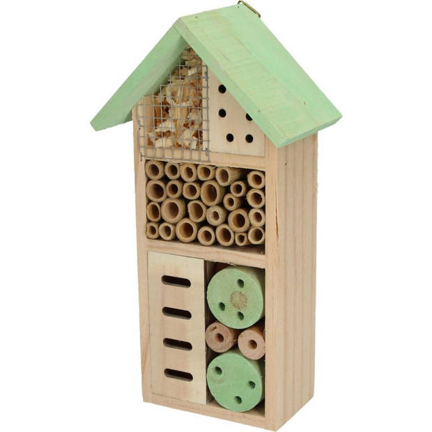 Insectenhotel van hout - 13 x 8,5 x 26 cm - 3 kleuren