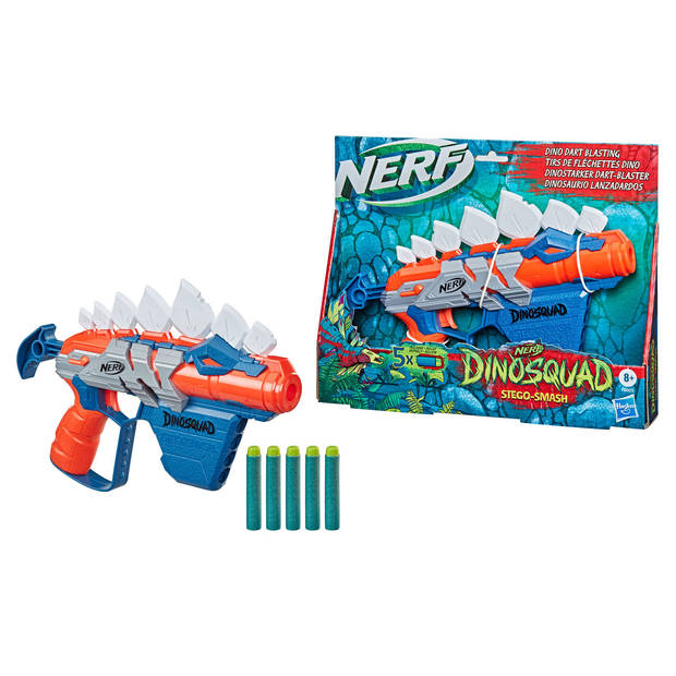 NERF speelpistool Stegosmash Dinosquad blauw/rood 6-delig