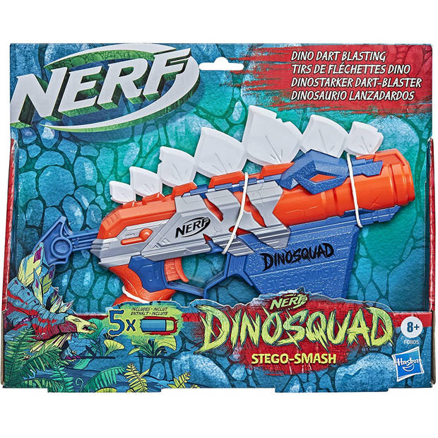 NERF speelpistool Stegosmash Dinosquad blauw/rood 6-delig
