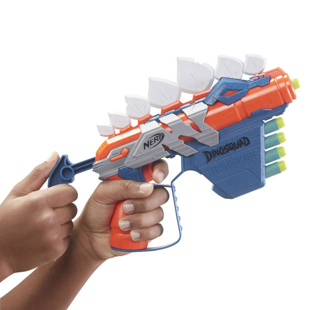 NERF speelpistool Stegosmash Dinosquad blauw/rood 6-delig