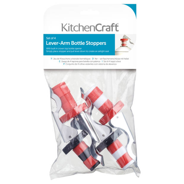 KitchenCraft flesstoppers 10 x 3,5 cm RVS rood 4 stuks