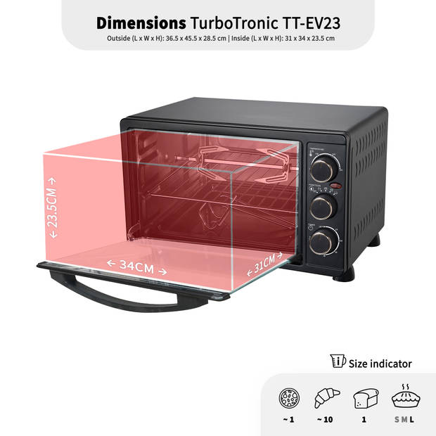 TurboTronic EV23 Elektrische Oven met Draaispit - 23 Liter - Rood