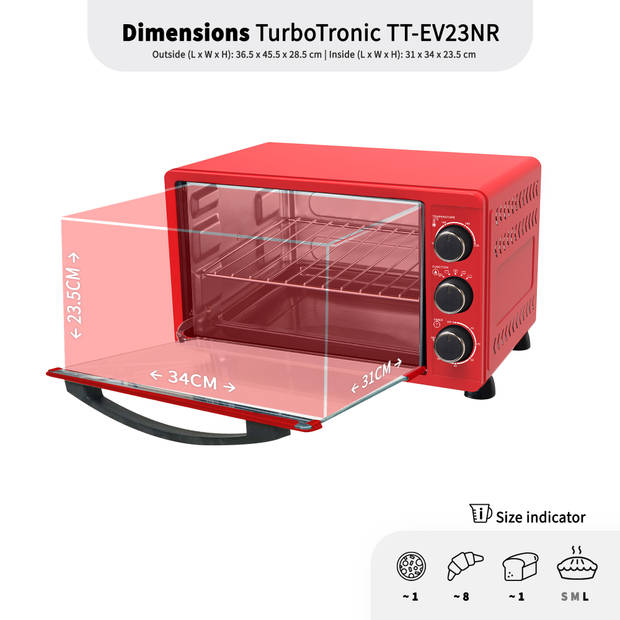 TurboTronic EV23NR Elektrische Oven - 23 Liter - Zwart