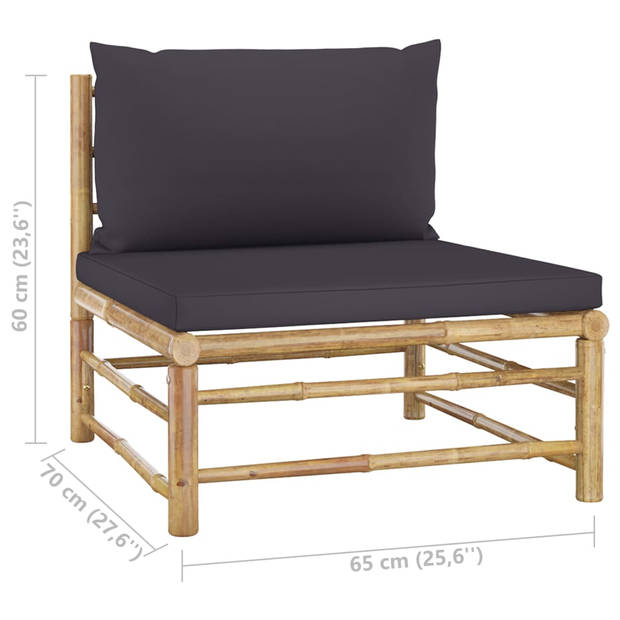 The Living Store Tuinmeubelset - Bamboe - Loungeset - 65x70x60 cm - Inclusief kussens - Donkergrijs