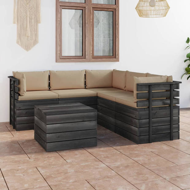 vidaXL 6-delige Loungeset met kussens pallet massief grenenhout