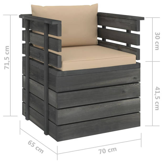 vidaXL 7-delige Loungeset met kussens pallet massief grenenhout