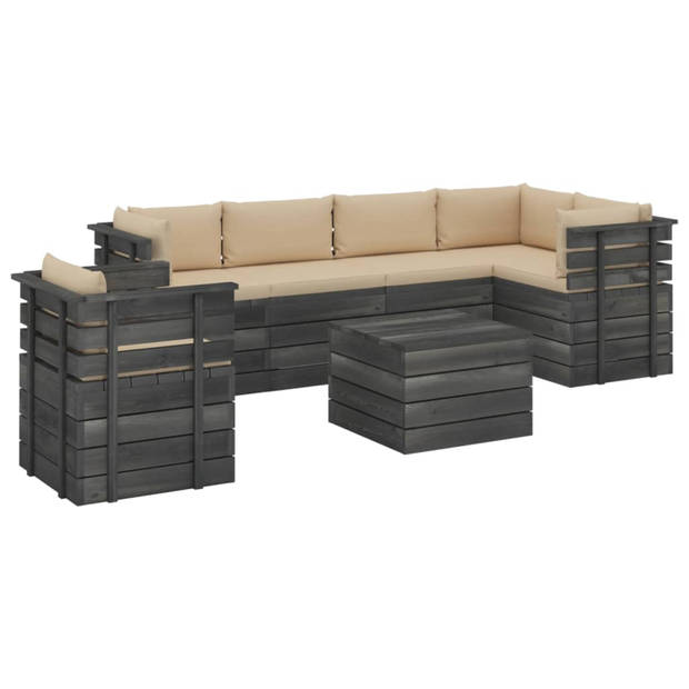 vidaXL 7-delige Loungeset met kussens pallet massief grenenhout