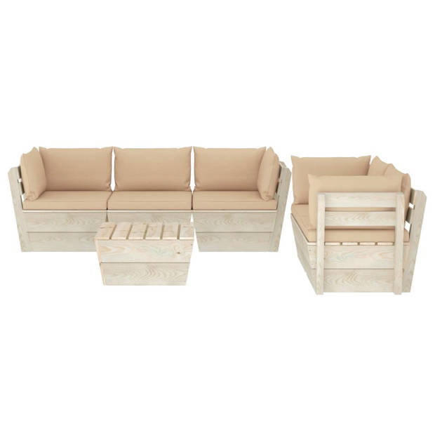 The Living Store Pallet Loungeset - 6-delig - Hout - Beige - 60x60x65 cm - Inclusief kussens