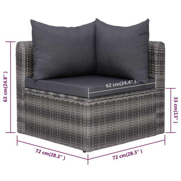 vidaXL 9-delige Loungeset met kussens poly rattan grijs