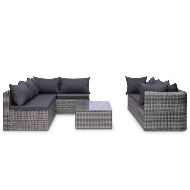 vidaXL 10-delige Loungeset met kussens poly rattan grijs