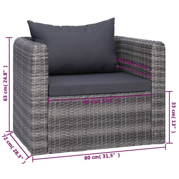 vidaXL 8-delige Loungeset met kussens poly rattan grijs