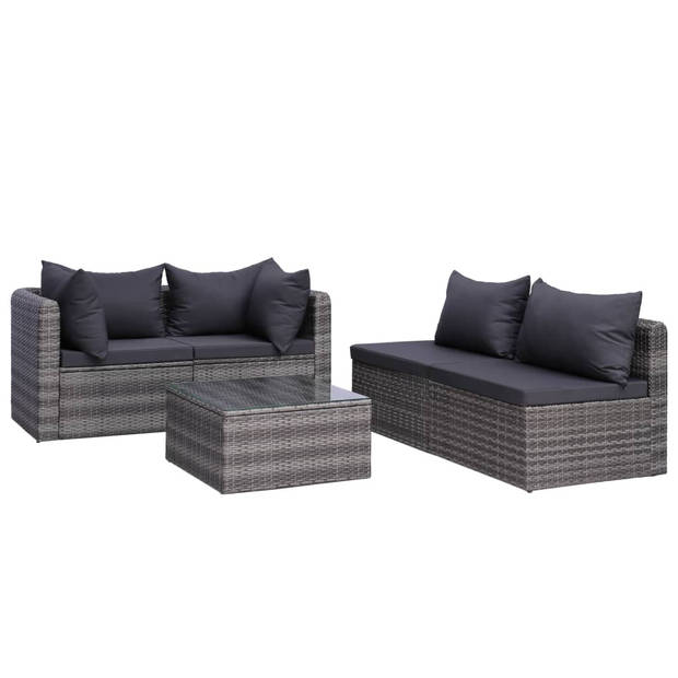 vidaXL 7-delige Loungeset met kussens poly rattan grijs