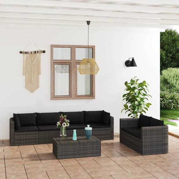 The Living Store Loungeset - Grijs - PE-rattan - Hoekbank (72x72x63cm) - Middenbank (68x72x63cm) - Salontafel