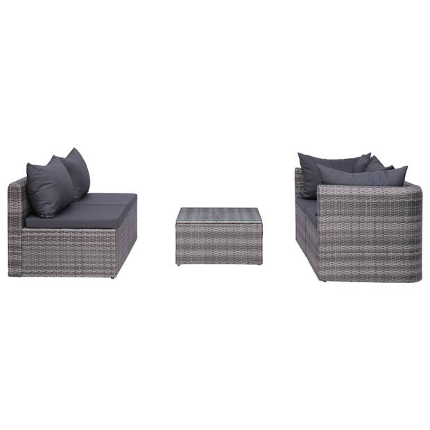 vidaXL 8-delige Loungeset met kussens poly rattan grijs