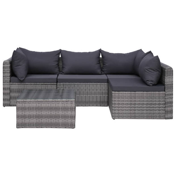 vidaXL 9-delige Loungeset met kussens poly rattan grijs